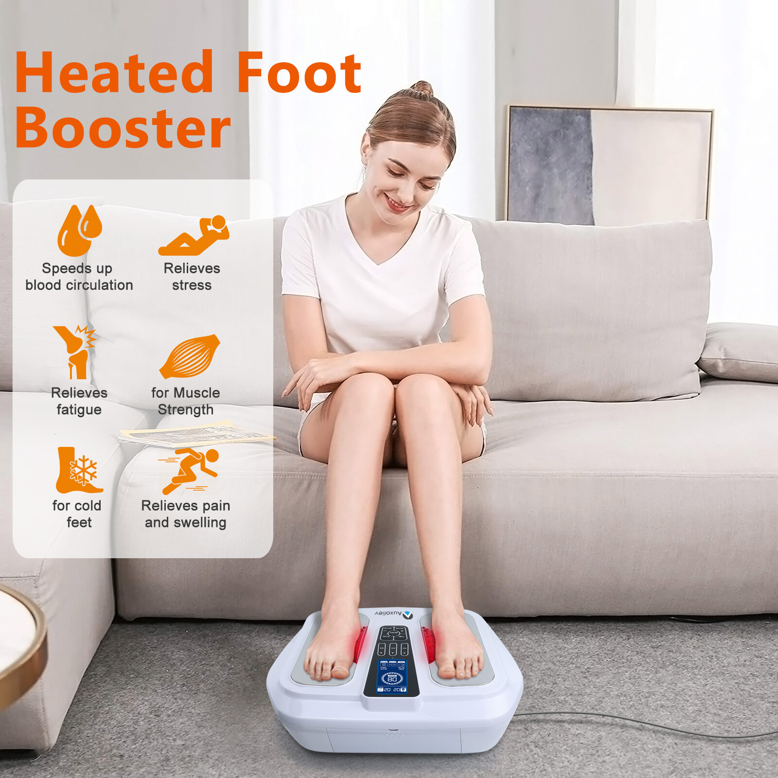 EMS Foot Circulation Stimulator Massager Heated Machine Reduce Feet Swelling