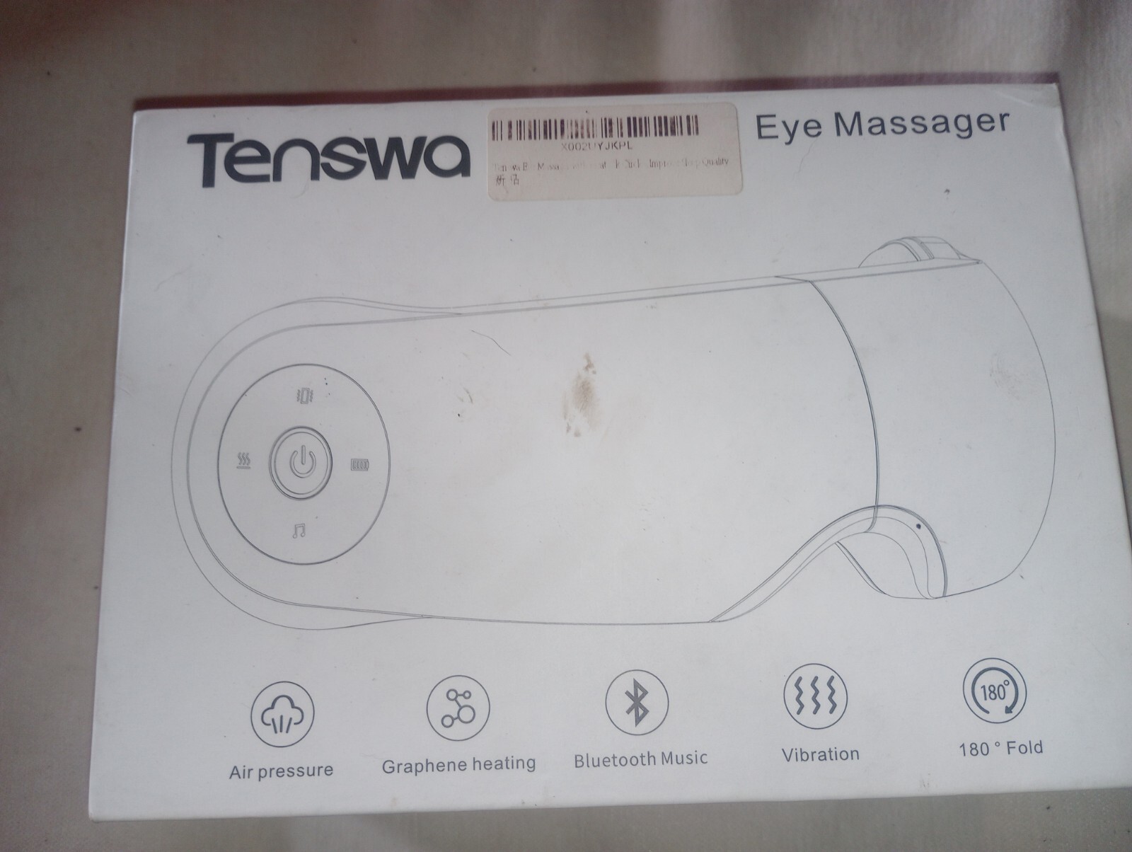 Tenswa Eye Massager White Heated Vibration & Air Compression Bluetooth Wireless