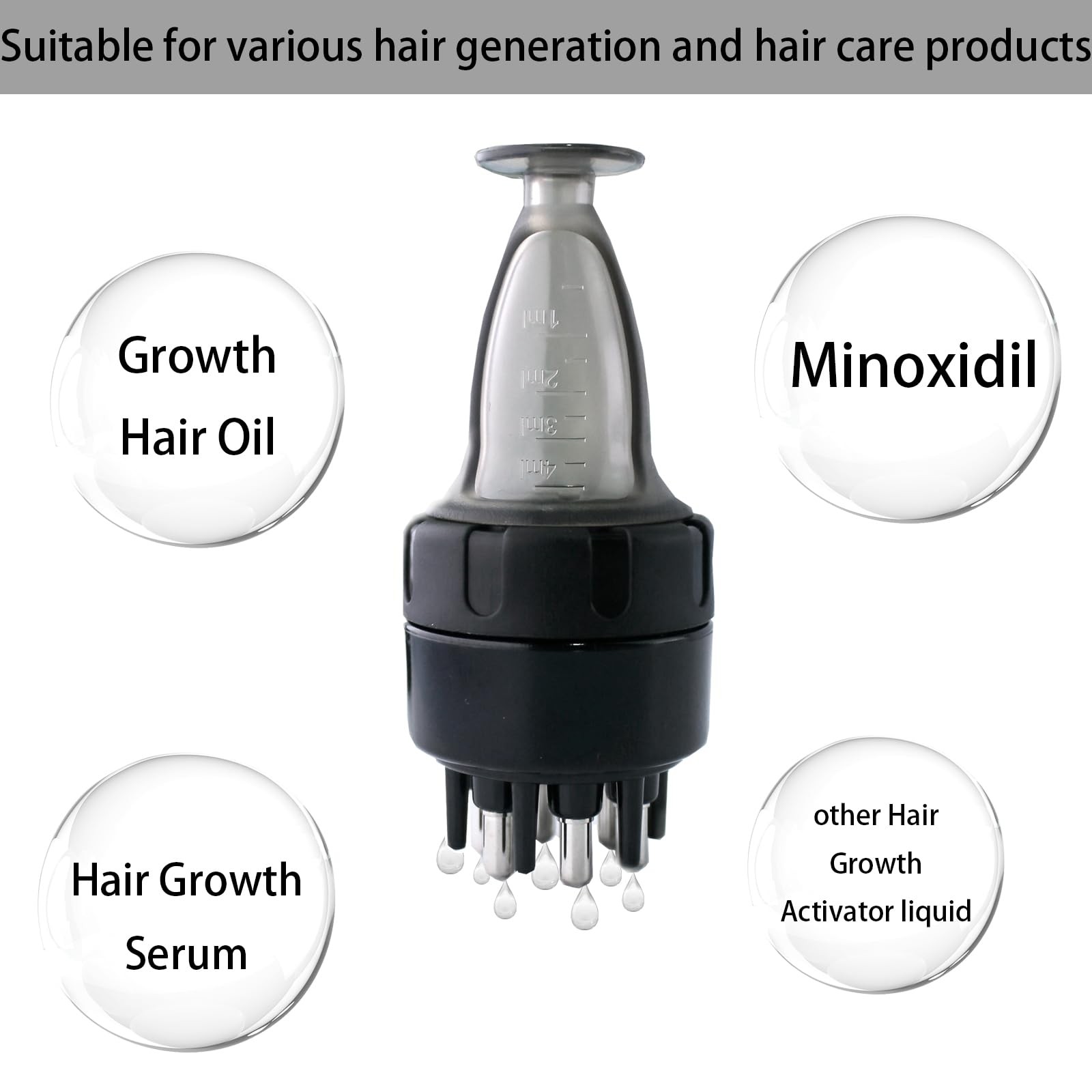 1 Pcs Applicator for Precise Dosage Leak Proof Design Scalp Massager with Met…