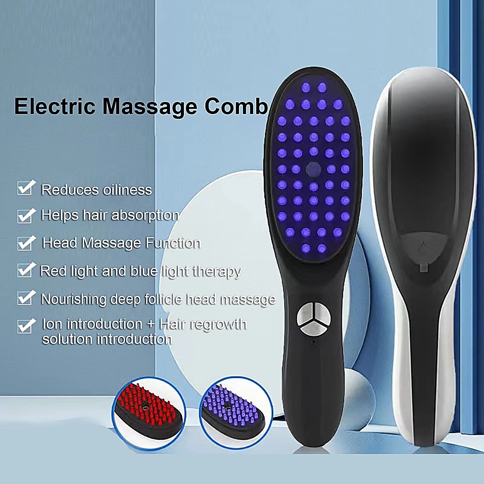 Electric Scalp Massager USB Rechargeable LED Red Blue Light Vibration Nano Spray