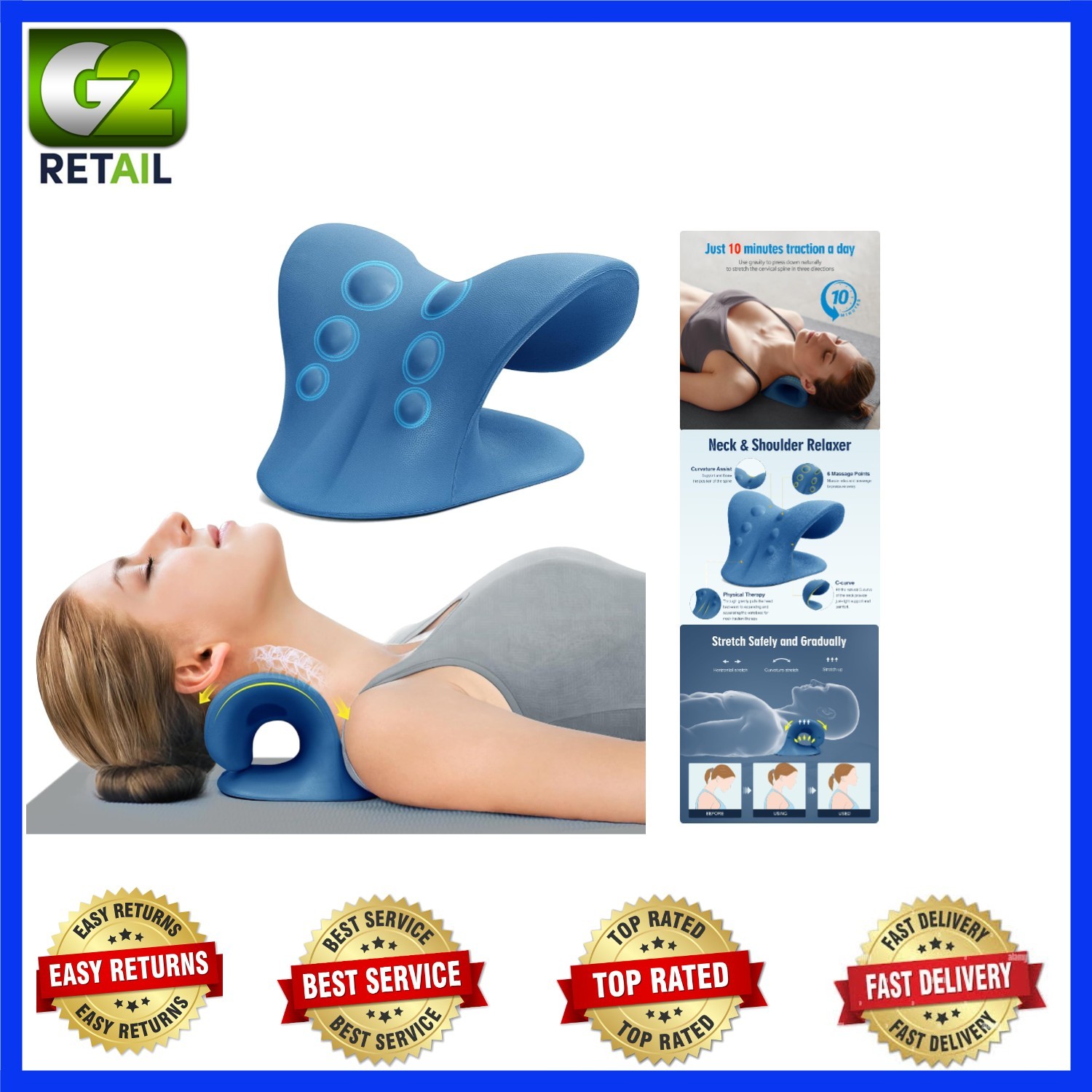 Lightweight Neck Stretcher for Pain Relief – Dark Blue Cervical Traction Pillow