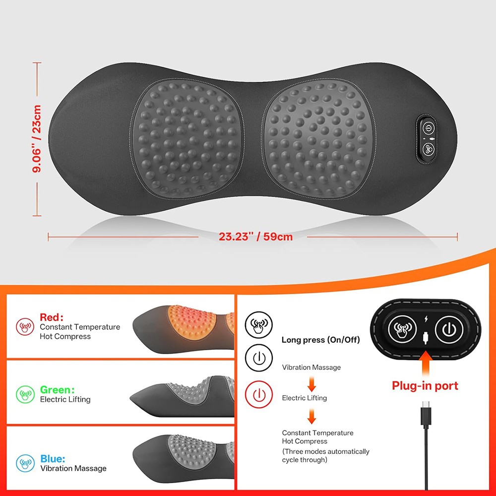 Electric Lumbar Support Pillow 3 In 1 Smooth Spine Triple Fusion Back Massager