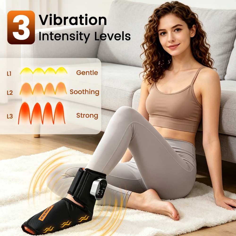 Electric Foot & Ankle Massager with 3 Heating Levels, 3 Airbag Compression Modes
