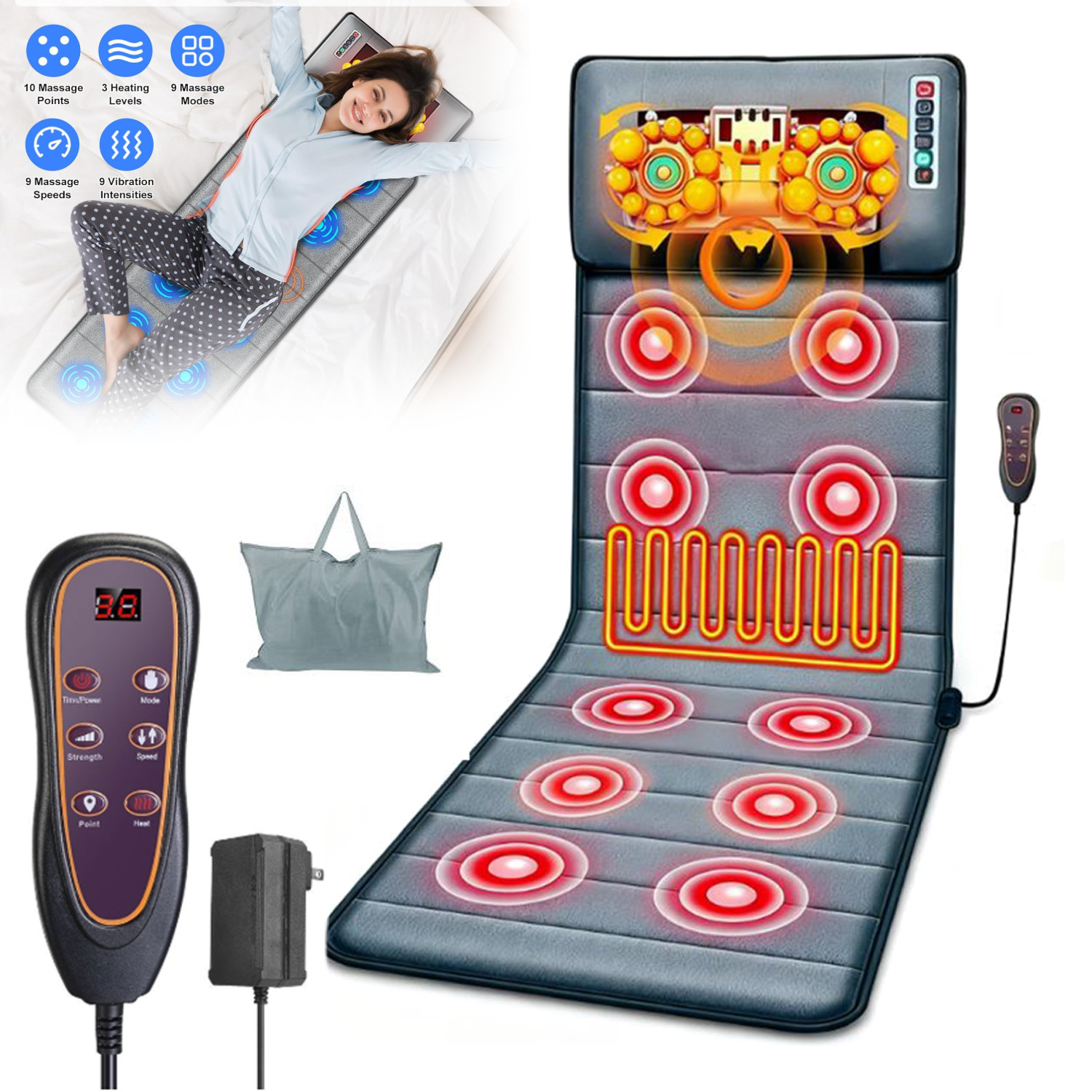 Electric Full Body Heated Massage Mat Neck Back Heating Pad Chair Pad Massage US