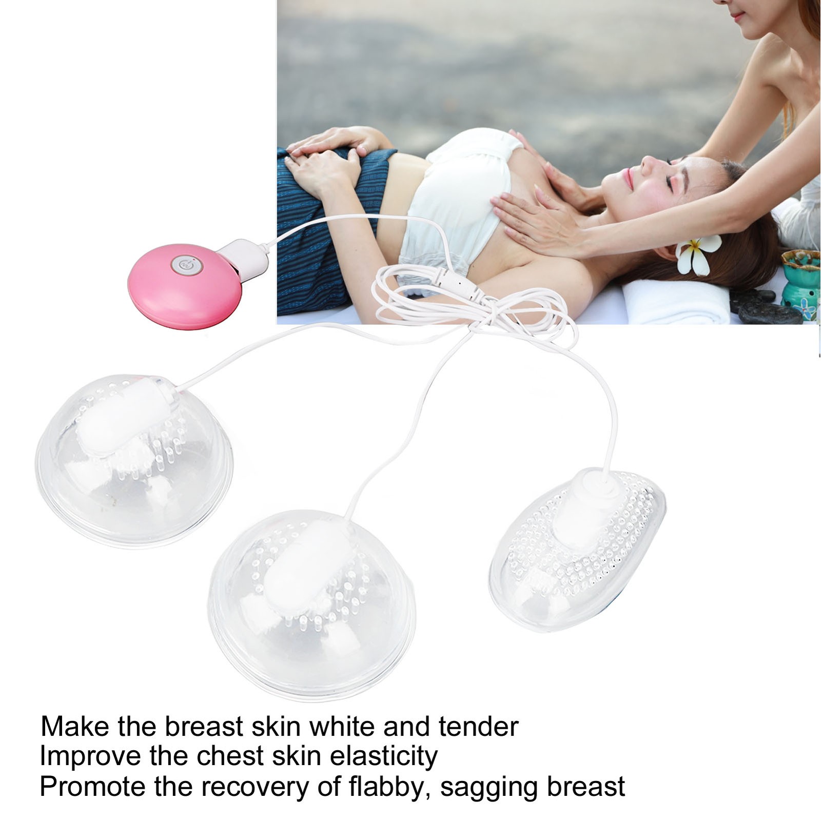 Breast Massage Machine 10 Modes 3 Heads Waterproof Soft Silicone Breast Massager