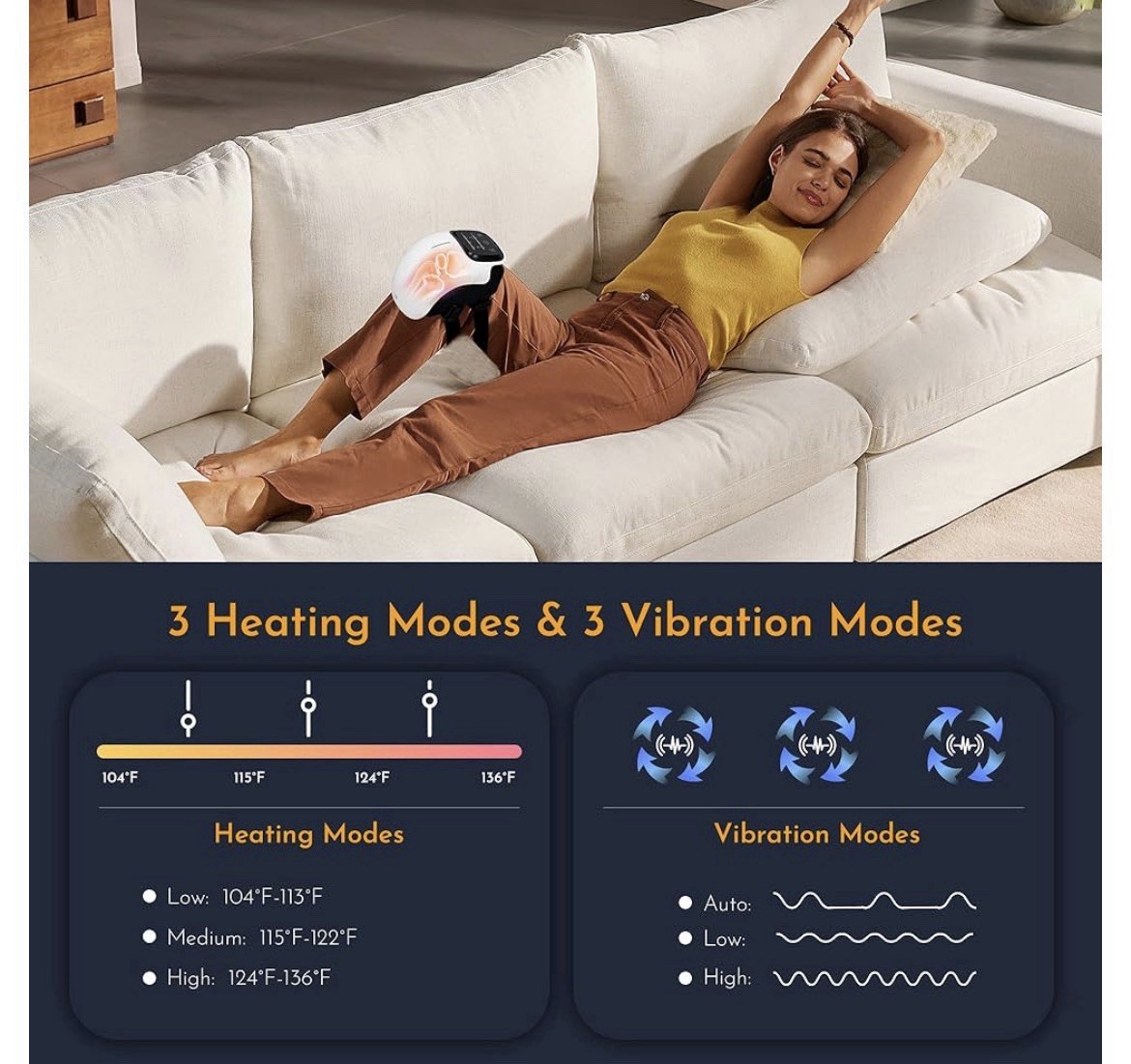 GI 2026 Cordless Heated Vibrating Knee Massager Battery USB Charging White