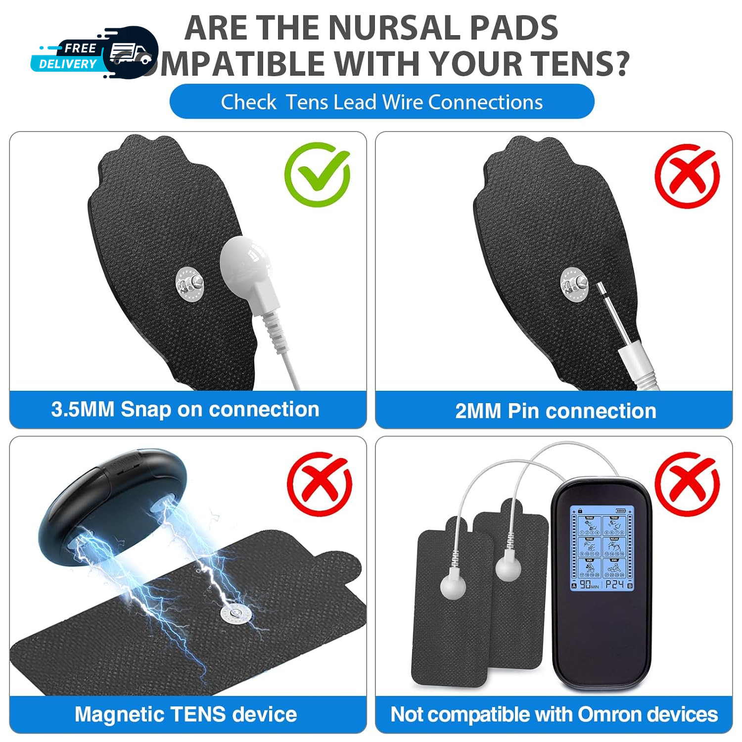 TENS Unit Electrode Pads 20 Pack 3.5Mm Snap EMS Replacement Pads Electrotherapy
