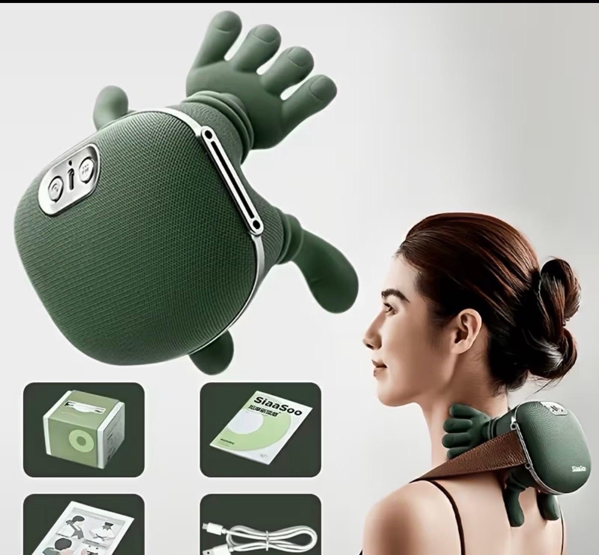 Heated Rechargeable 8-Head Kneading Neck & Shoulder Massager USB Green X5