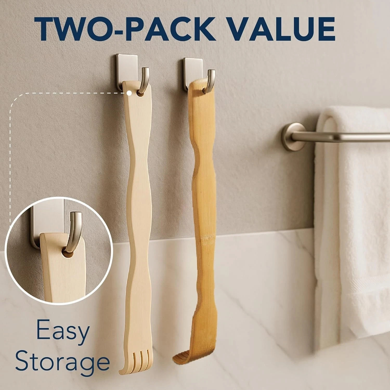 Slick- Bamboo Back Scratcher, 16.5”, 2 Pack, Wooden Back Scratcher Long Handle