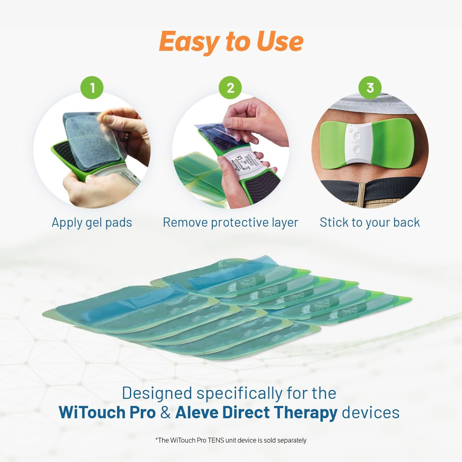 Hollywog TENS Unit Replacement Gel Pads, Witouch Pro & Aleve Direct Therapy TENS