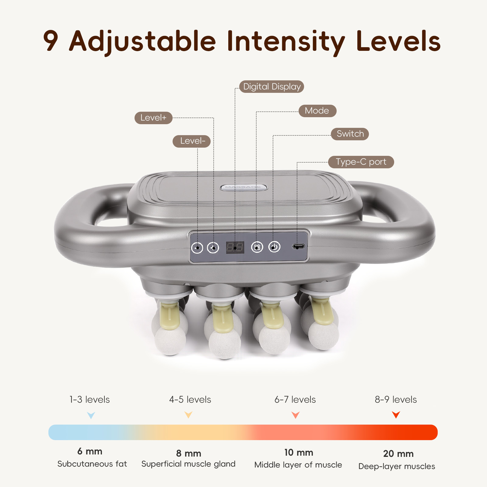9 Modes 9 Intensity Levels 24 Head Massage Gun Deep Tissue Percussion Massager