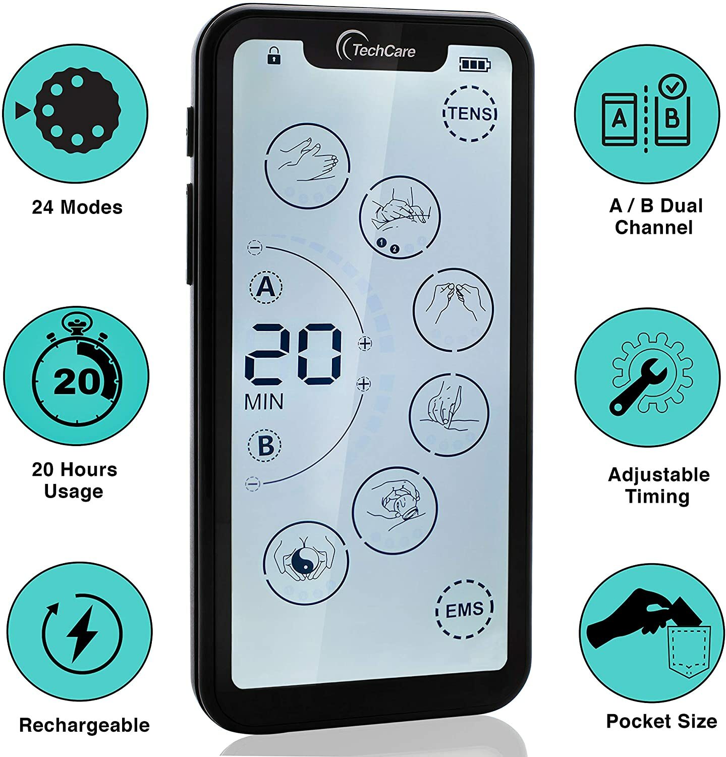 Touch Screen Tens Ems Portable Rechargeable Electrotherapy Machine With Slippers