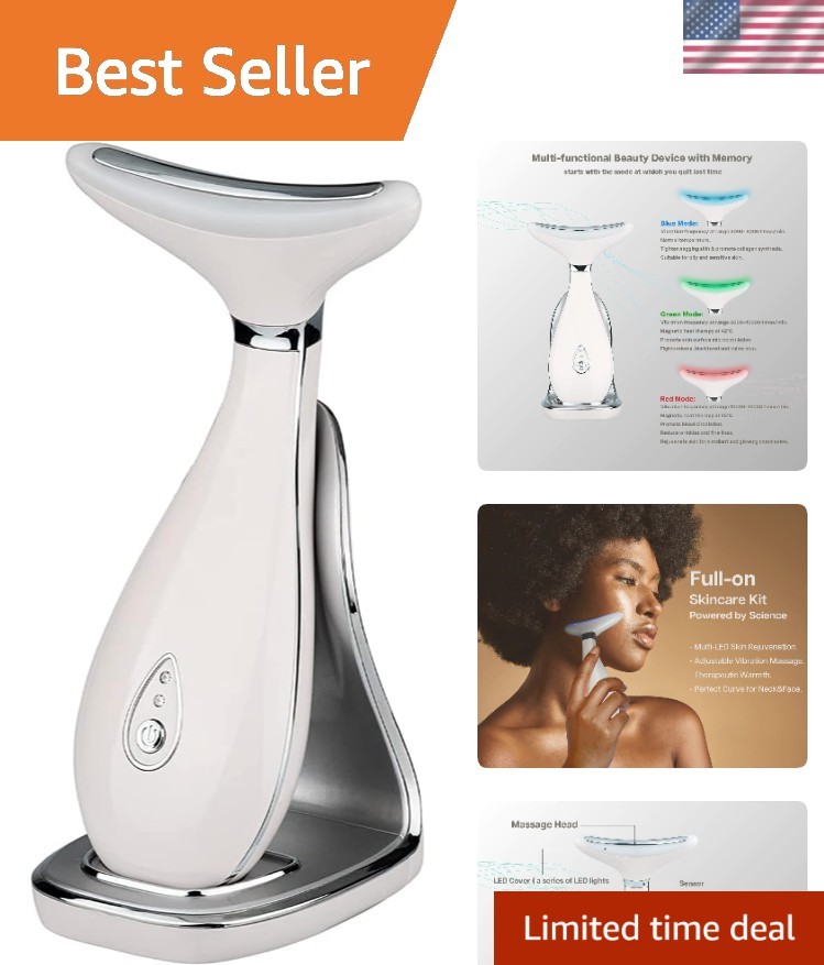 Adjustable Vibration Neck Massager – Thermal Skin Tightening Tool in Pearl White