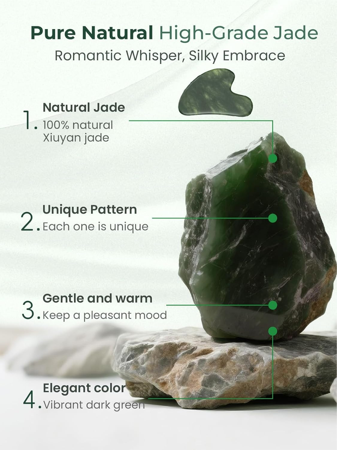 Gua Sha Facial Tools, Natural Jade Stone Guasha Tool for Face Acupuncture Therap