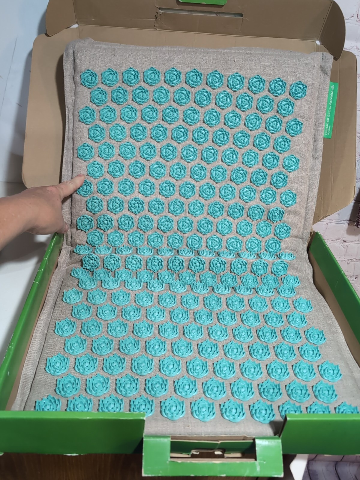Pranamat ECO Therapeutic Acupressure Massage Mat Turquoise & Linen NIB Open Box