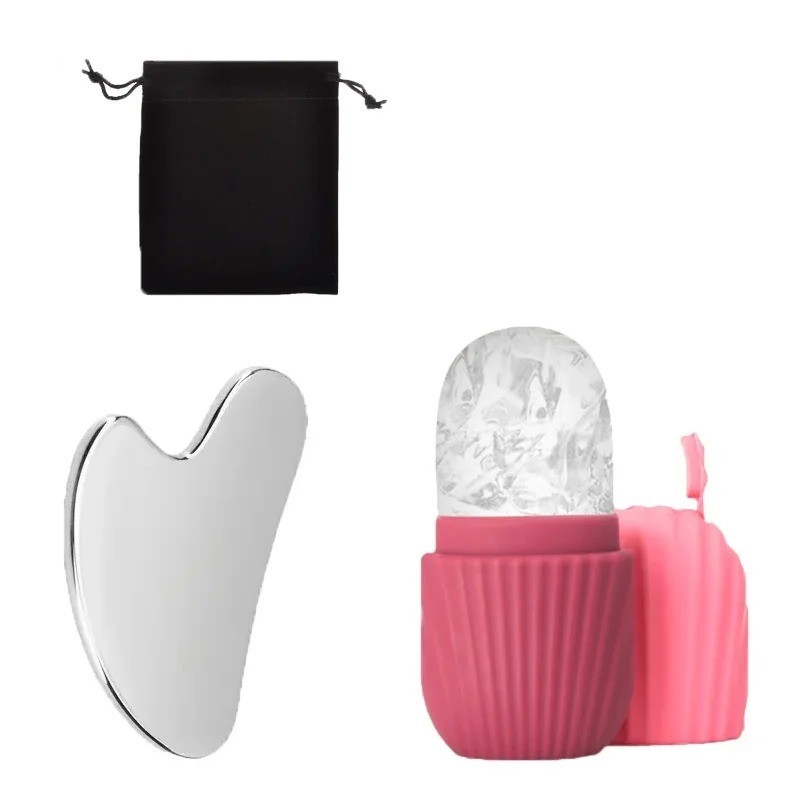 1/3Pcs Ice Face Roller Gua Sha Stainless Steel Facial Massage Skin Care Tool Set
