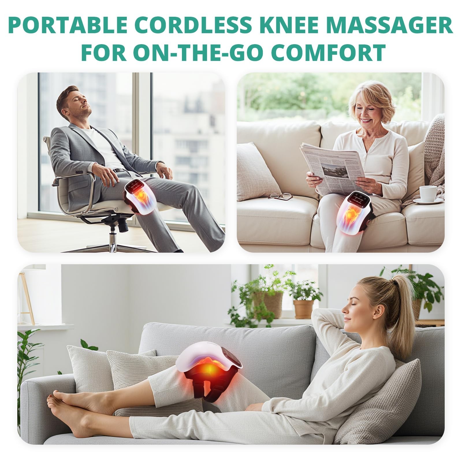 Medcursor Knee Massager Cordless Heated Knee Massager 3 Heating Levels 3