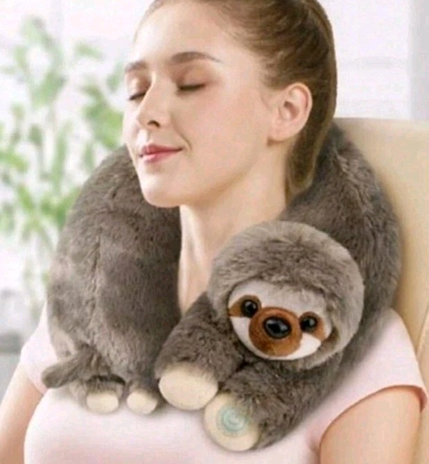 Plush Sloth Vibrating Neck Massager Pillow Wrap Soft Portable Muscle Relax Gift