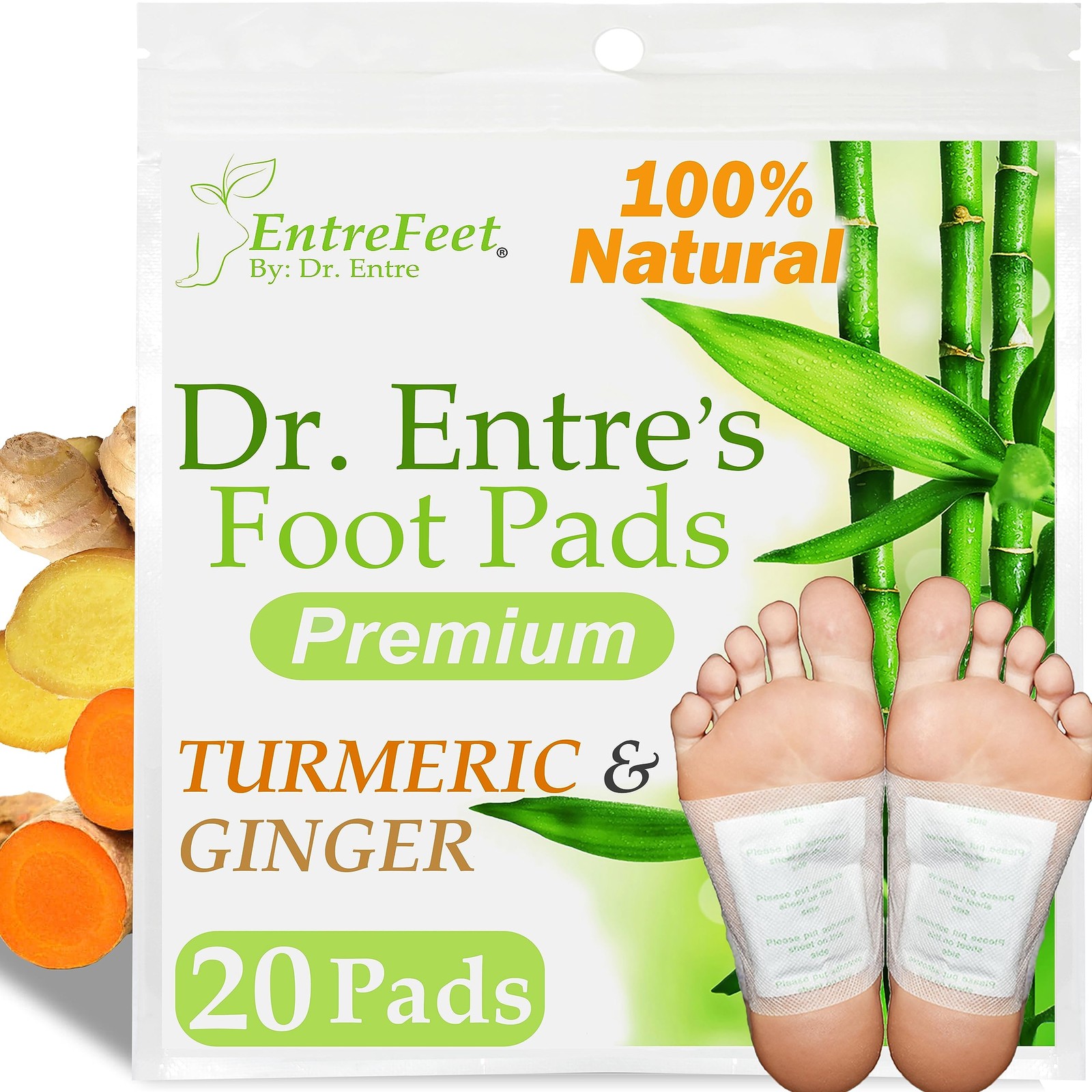 Dr. Entre’s Foot Pads: 20 Pack of Turmeric & Ginger Premium Pads to Feel Bett…