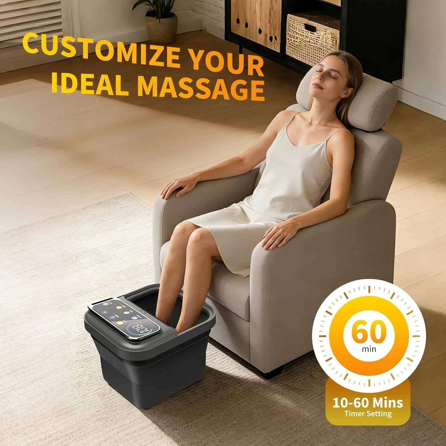 Collapsible Foot Spa Bath with Heat and Massage, Motorized Shiatsu Foot Massager