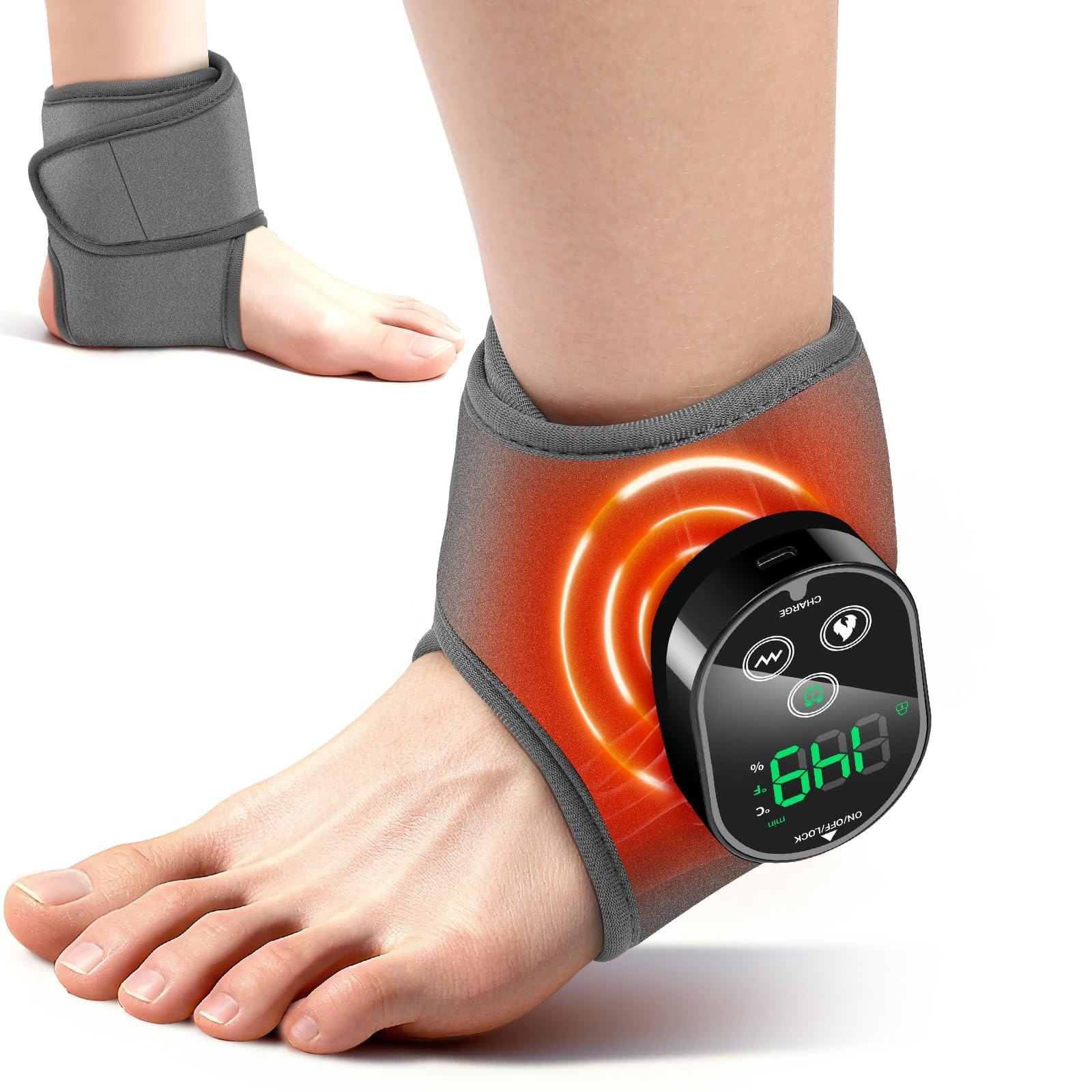 Cordless Heated Ankle & Foot Massager for Pain Relief, Neuropathy, Heating Pad