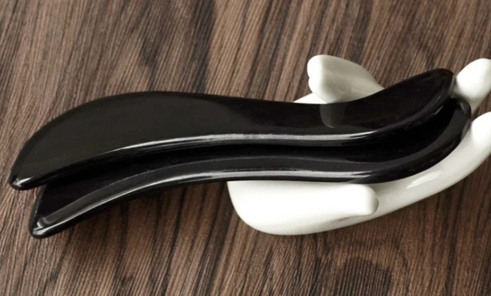 Black Buffalo Horn Gua Sha tool Scraping Board Guasha Massage Tool – S shape