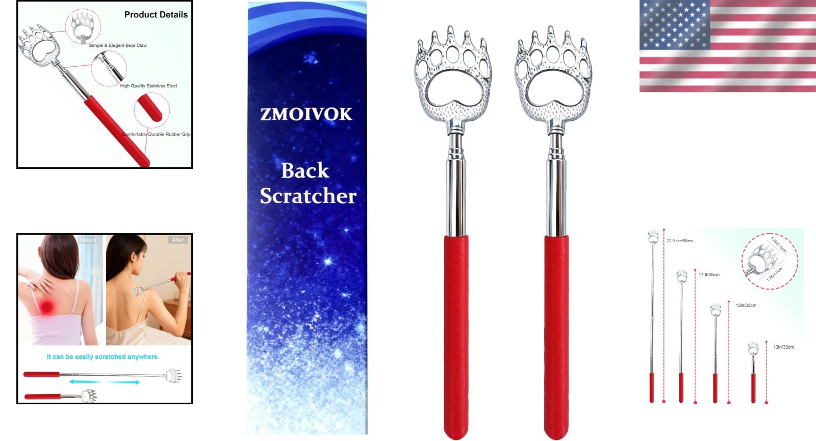 2 Pcs Extendable Metal Bear Paw Back Scratchers – Ideal Christmas Gifts