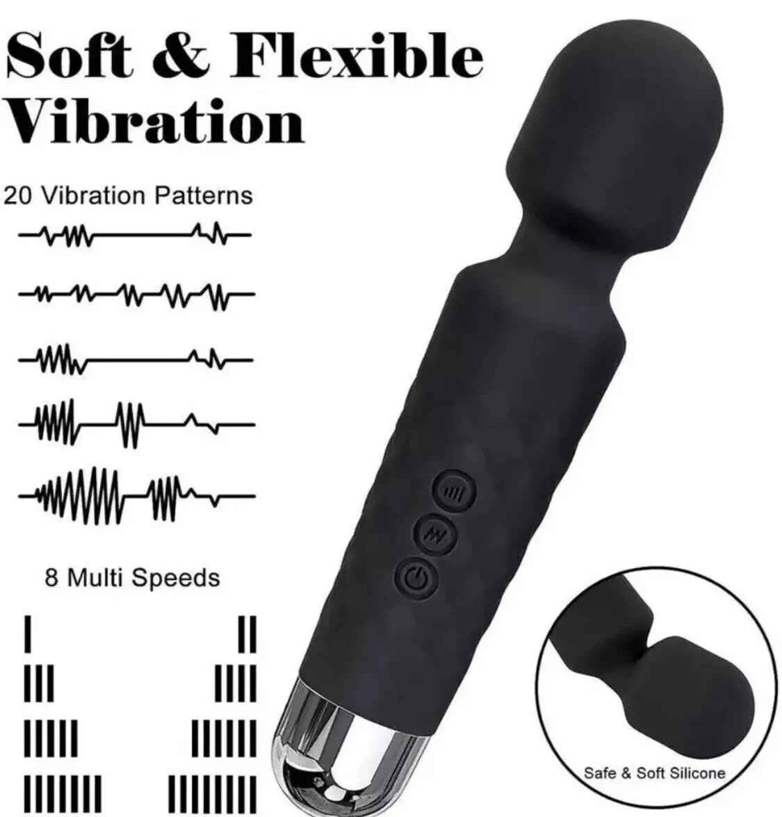 Pink/Black 20 Speed USB Handheld Massager Wand Vibrating Massage Therapy