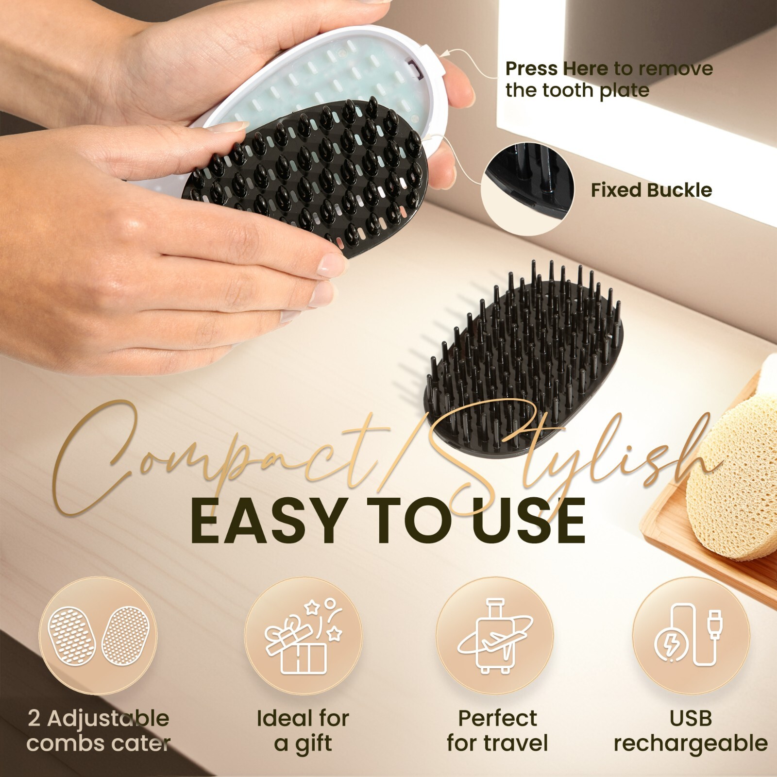 DEZALON Electric LED Scalp Massager-USB Rechargeable Red Light Vibration Brush