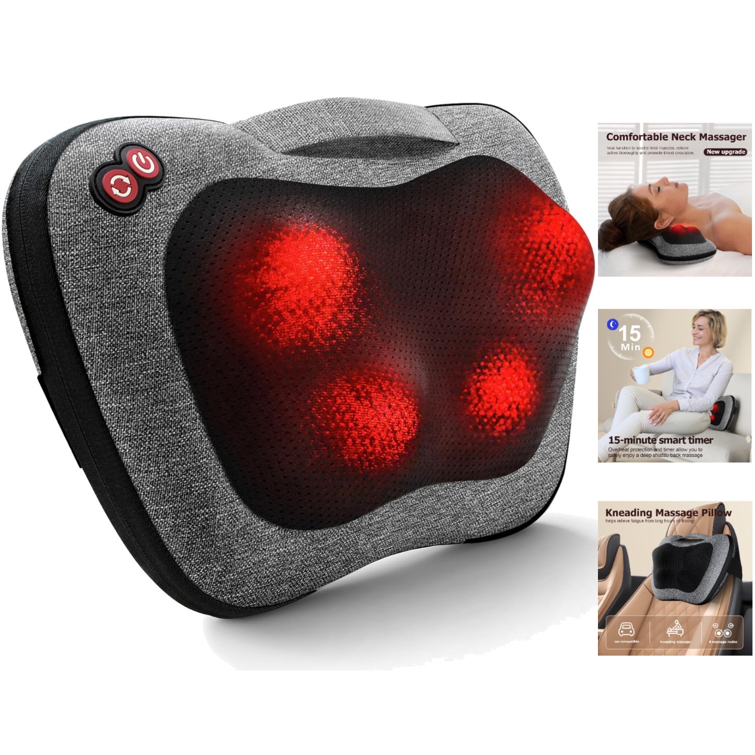 Electric Shiatsu Massage Pillow with Heat – Comfort for Back, Neck & Shoulders