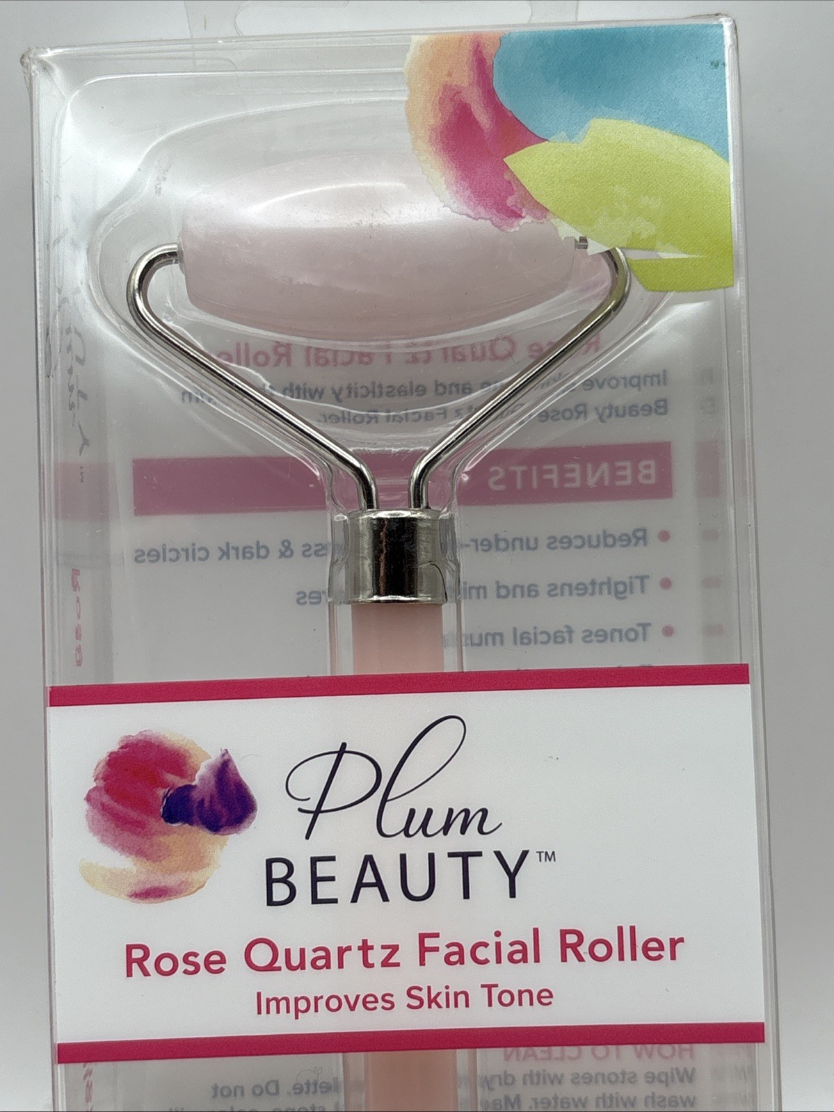 Plum Beauty Rose Quartz Facial Roller Minimize Pores & Improve Skin Tone