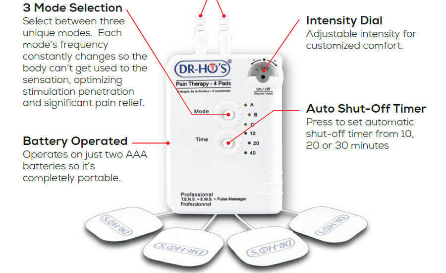 NEW! DR-HO’S Pain Therapy System 4-Pad TENS Device T.E.N.S Relief Massager