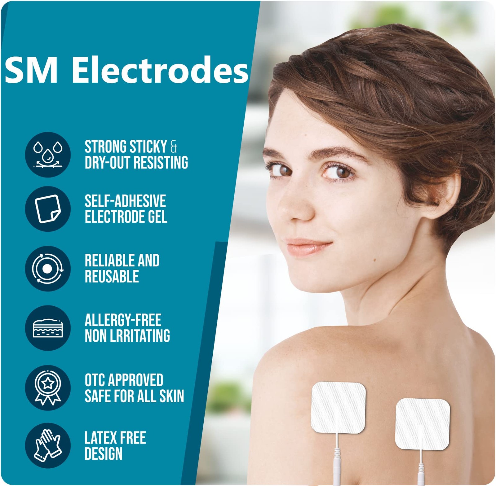TENS Unit Electrode Pads 2×2″ – 20 Pack SM Electrodes 50 Reusable EMS、TENS Pa…