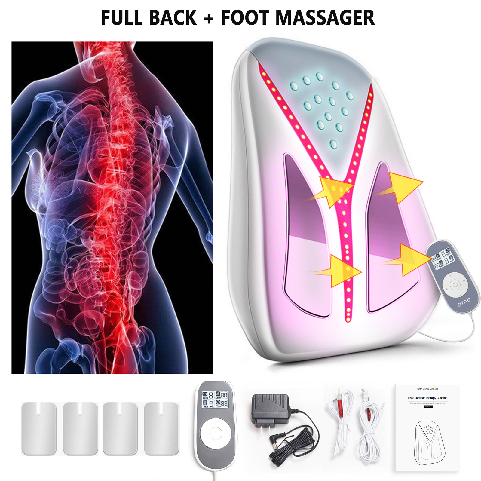 Electric Back Waist Massager Tens Unit with Heated Pulsed Therapy Pain Relief