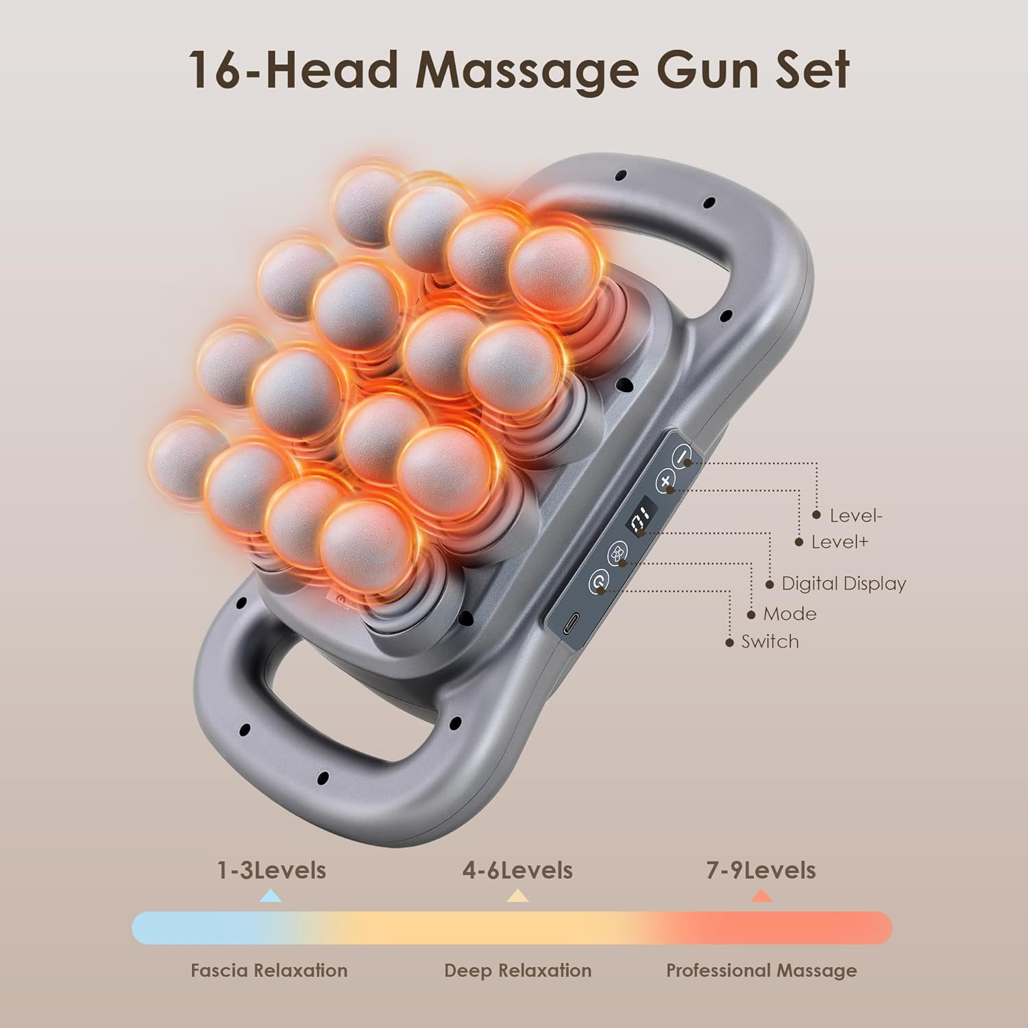 16 Head Massage Gun Set, Deep Tissue Percussion Massager, 2600Mah Electric Ma…