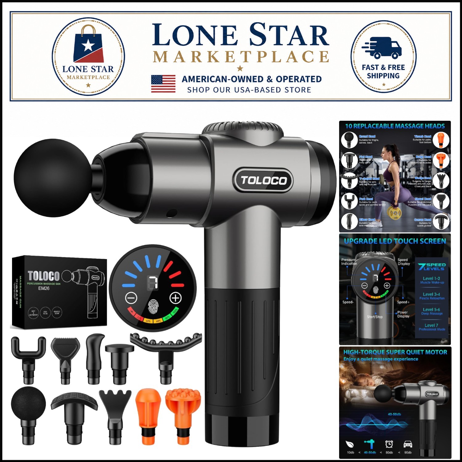Deep Tissue Massage Gun – 10 Heads, Silent Motor for Quick Pain Relief, Grey