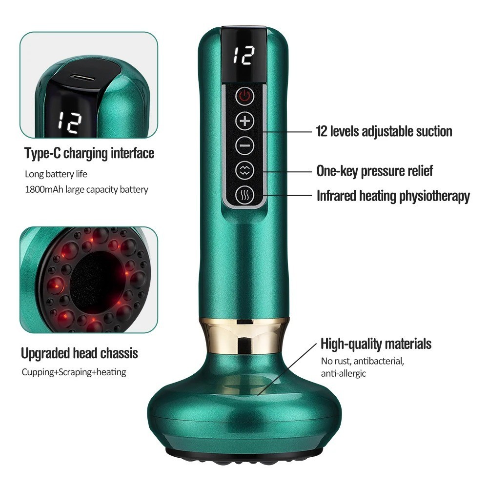 Smart Heating Vacuum Cupping Massager Meridian Gua Sha Cellulite Therapy