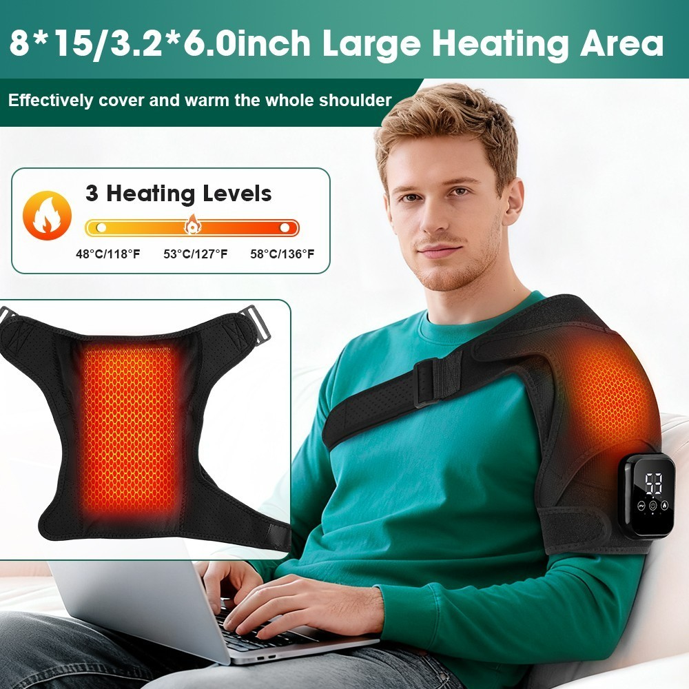 Cordless Shoulder Massager Pain Relief with 3 Vibration Modes 3 Heating Levels
