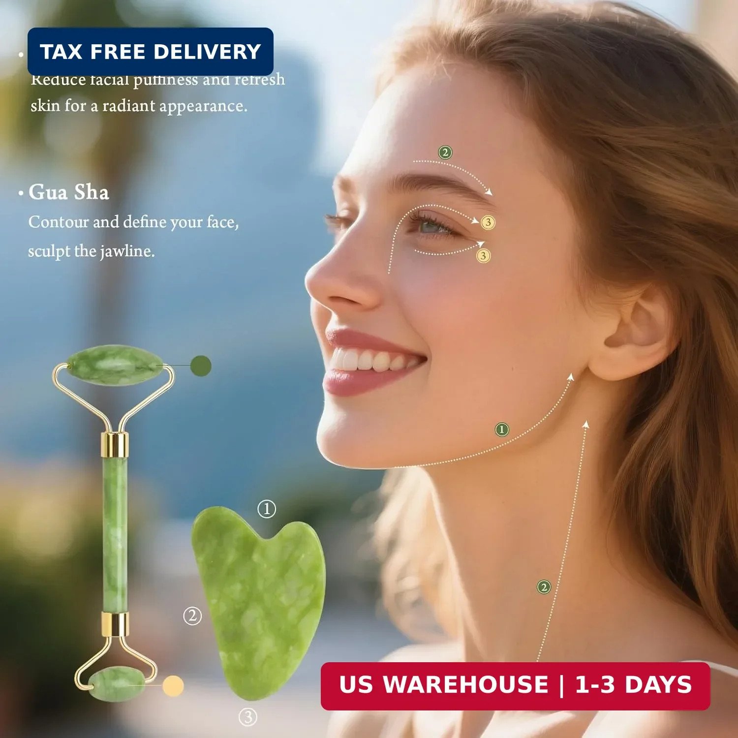 Real Perfection Gua Sha Facial Tools Face Roller for Wrinkles Jade Roller and Gu