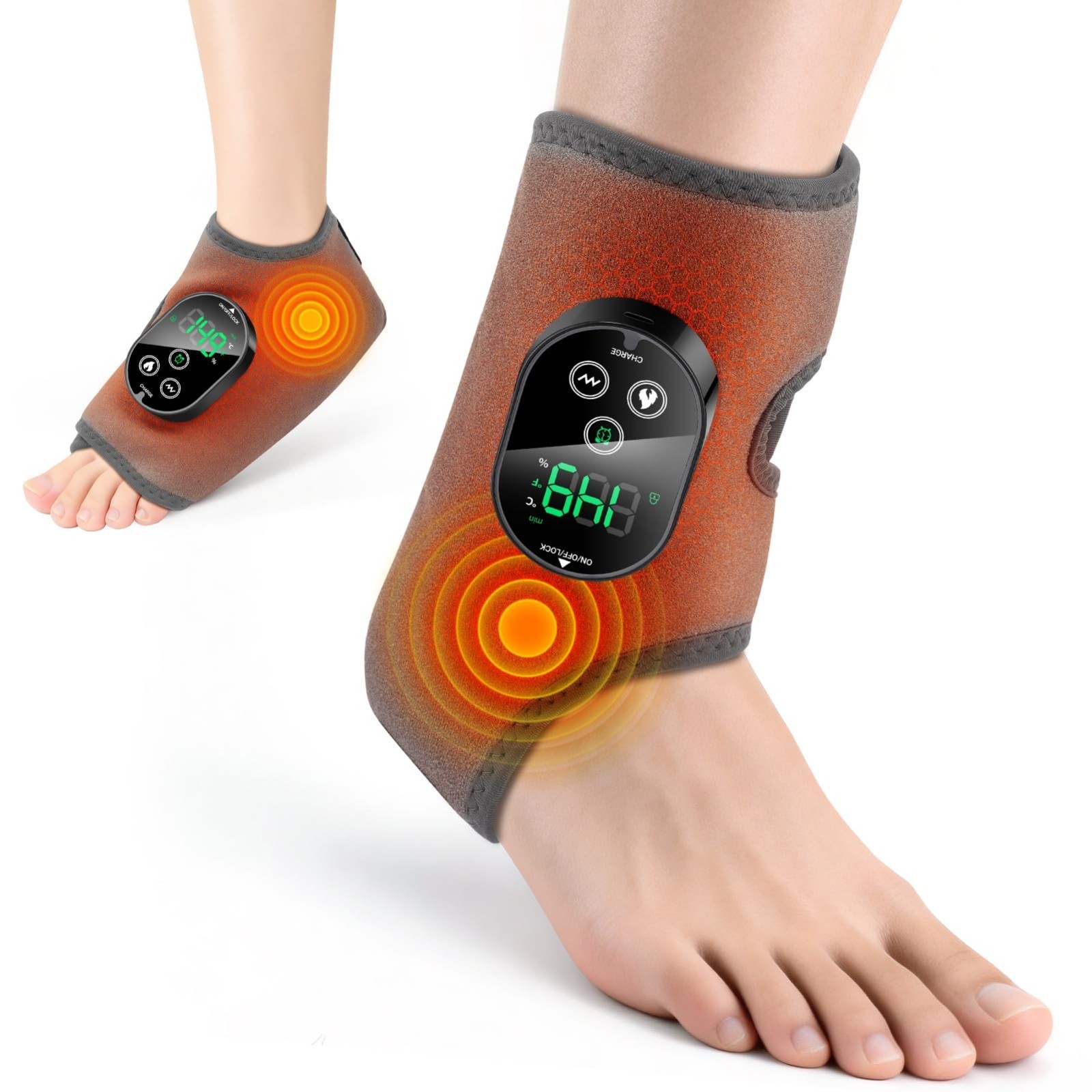 Cordless Heated Ankle Massager & Foot Pad, Pain Relief, 6 Heat Levels, 3 Vibrati