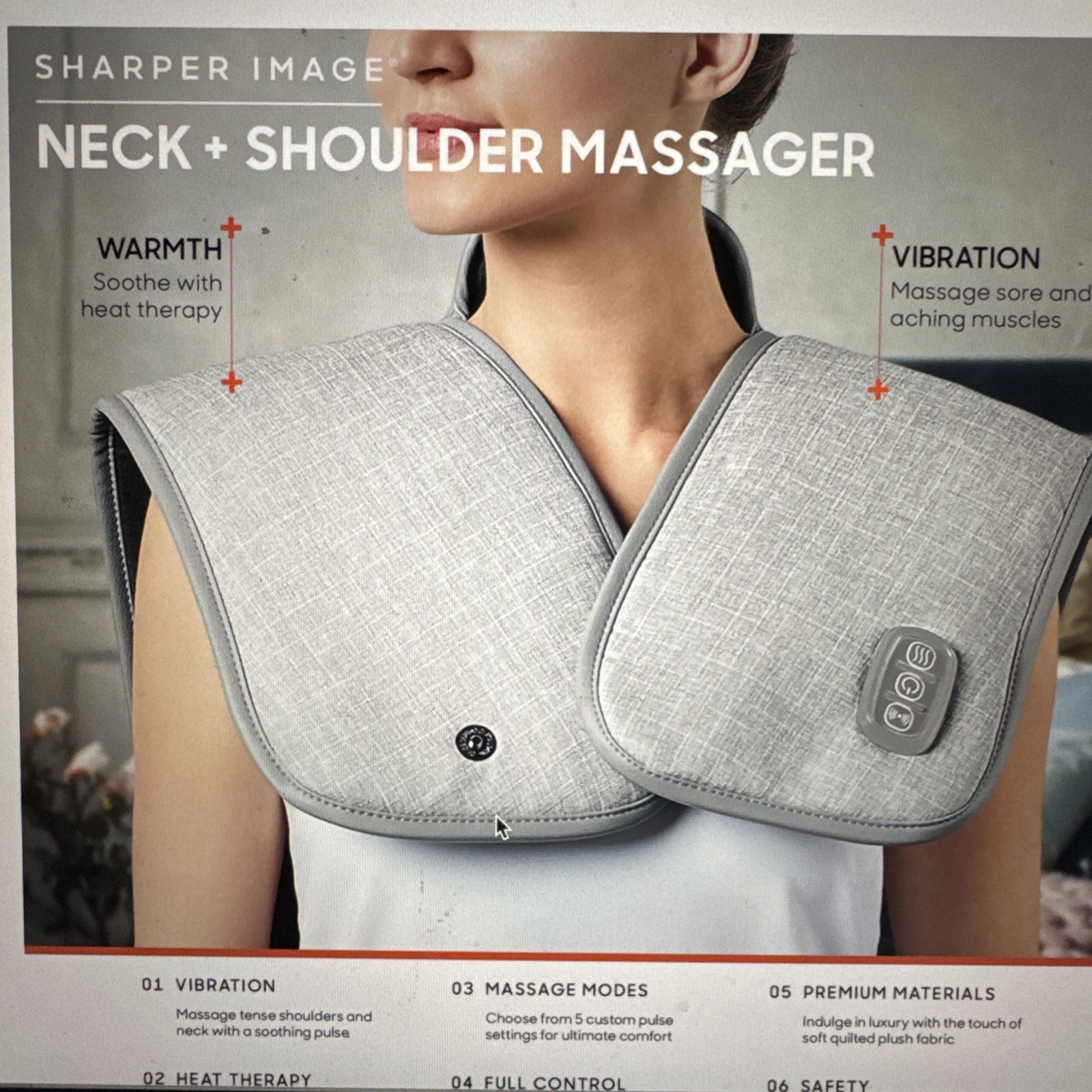 Sharper Image Heated Neck and Shoulder Massager Wrap Gray, Used