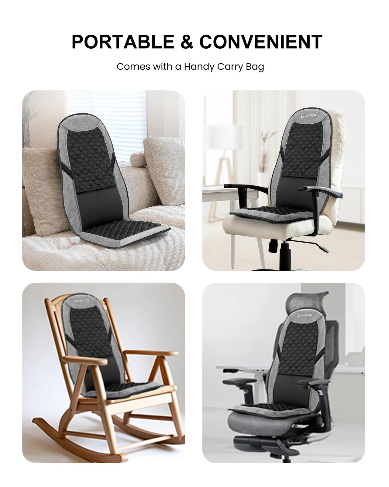 COMFIER Back Massager with Heat, Massage Seat Cushion for Chair Grey Black