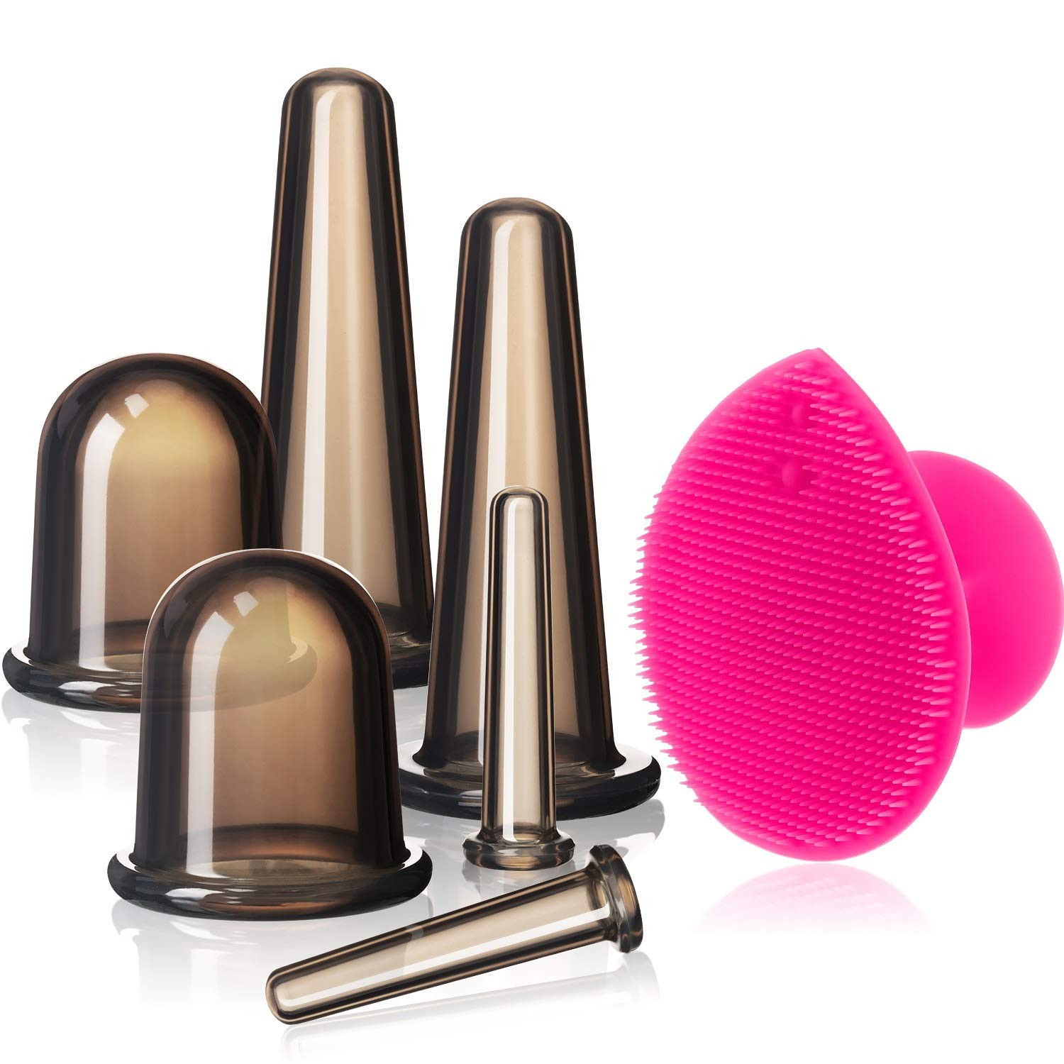 Silicone Facial Cupping Set 6 Cups with Exfoliating Brush Black