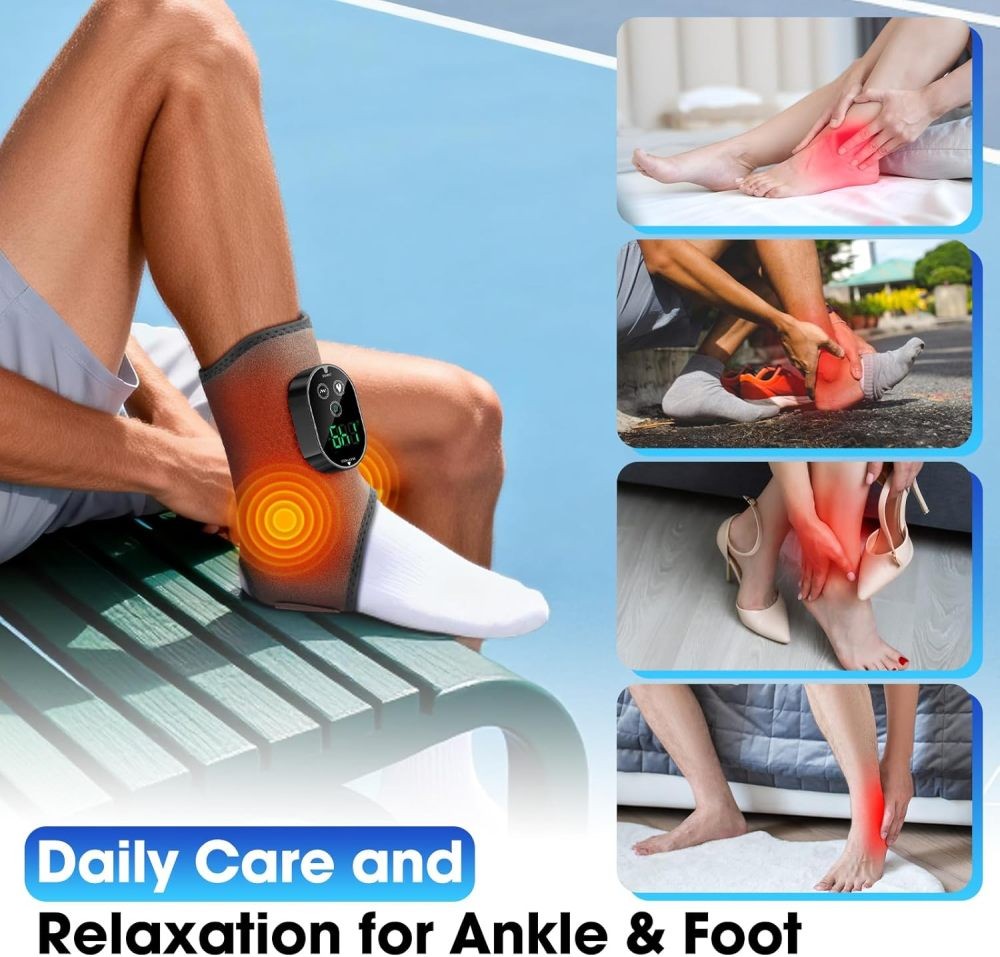 Electric Foot Ankle Massager Pain Relief with 6 Heat Levels, 3 Vibration Modes