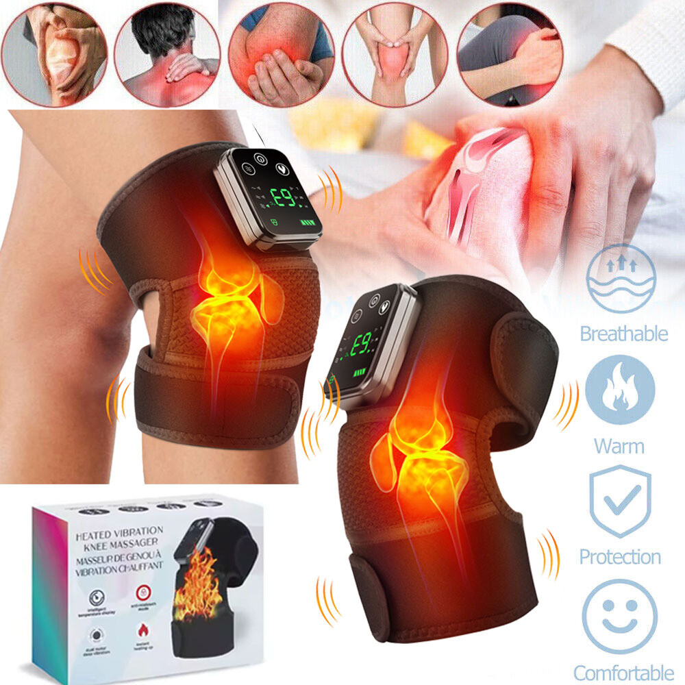 3-in-1 Heated Knee Massager Pad w/ Vibration – Shoulder Elbow Pain Relief USB