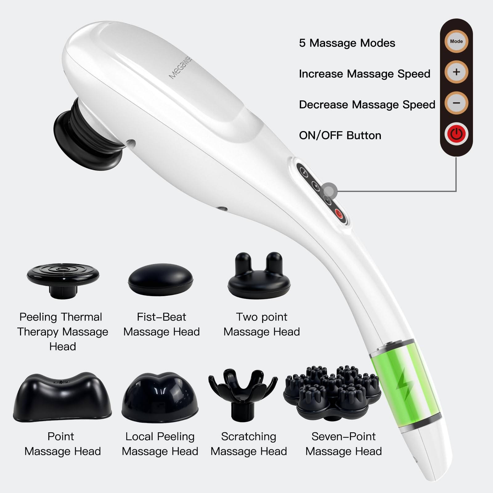 MEGAWISE Cordless Back Massager for Shoulders, Waist, Legs, Rechargeable 3200…