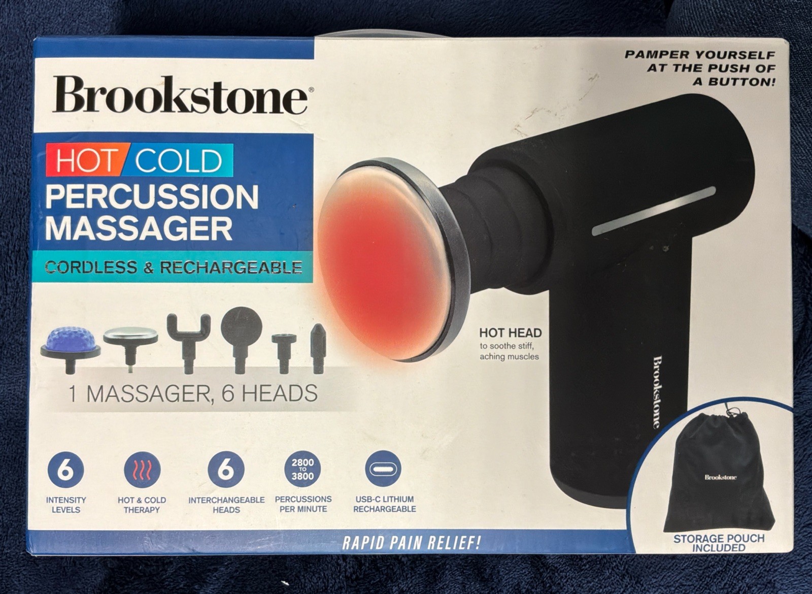 NEW IN BOX Brookstone Hot Cold Percussion Massager Deep Tissue Cordless