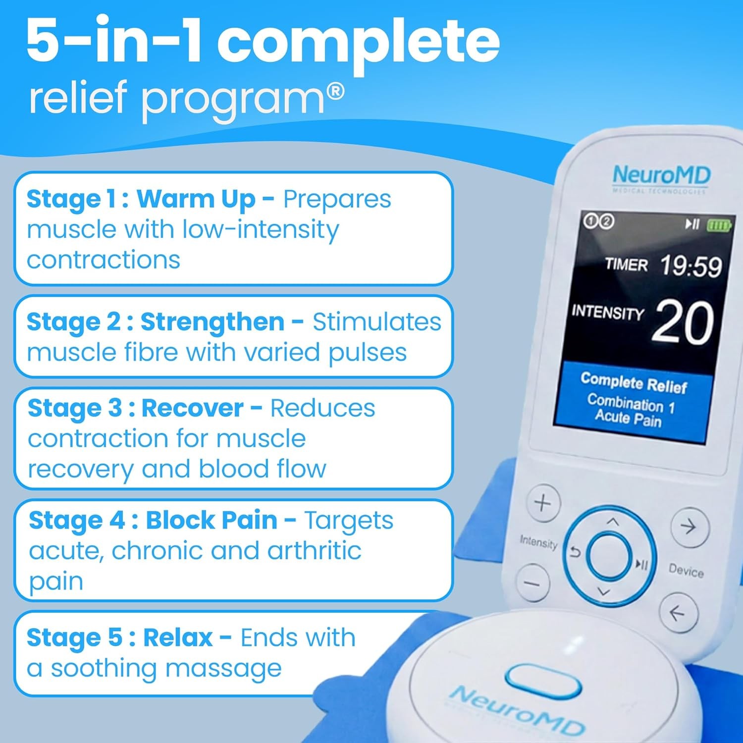 NeuroMD TENS Unit Wireless 2.0 for Back Pain Muscle Strengthening