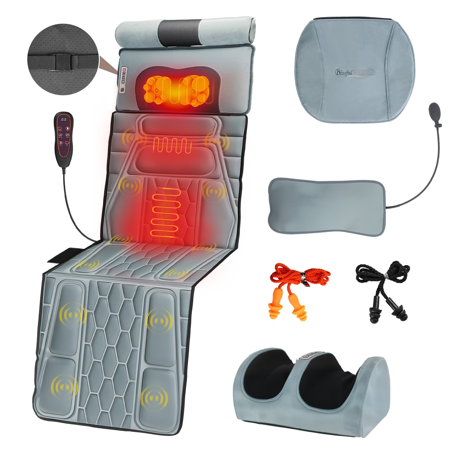 Full Body Massage Mat w/ Heating Timer & Inflatable Lumbar Pillow Stress Relief