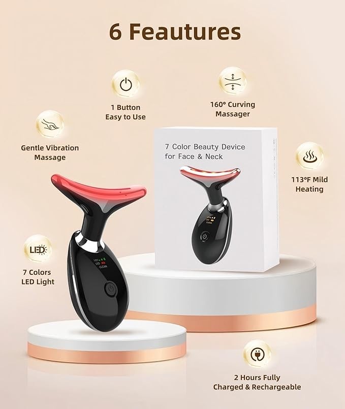 7-in-1 Deplux Facial Neck Massager for Skin Care at Home – Glossy Black NEW 2026